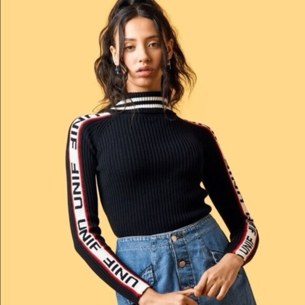 UNIF Black Red Fitted Ribbed Bodysuit
